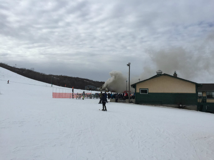 Smoke was visible at a fire in a maintenance shop at Mission Ridge Winter Park on Feb. 25.