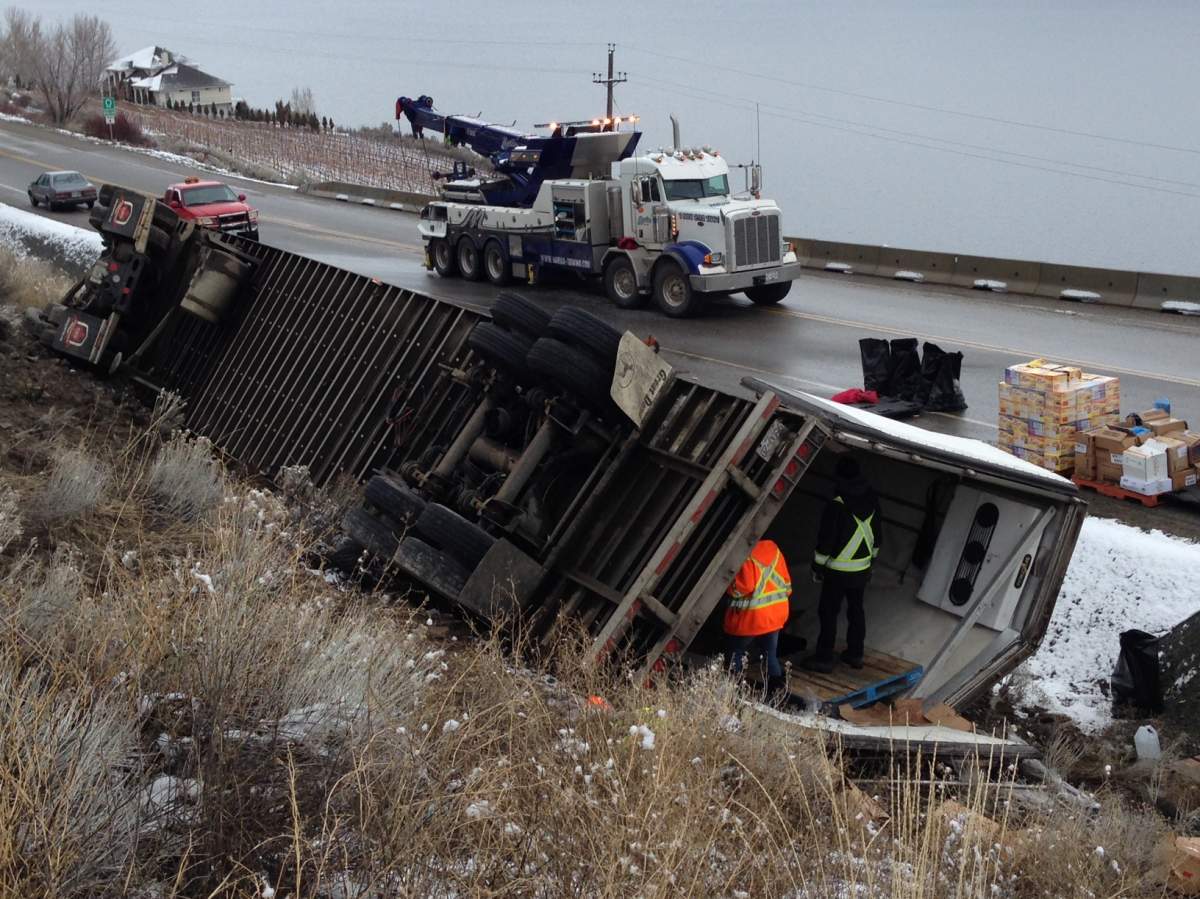 A single-vehicle accident on Highway 97 just north of Summerland on Monday morning. 