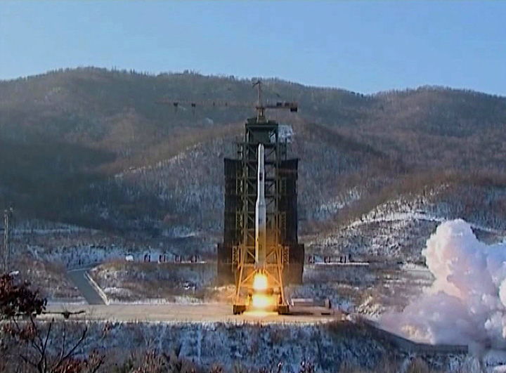 In this image made from video, North Korea's Unha-3 rocket lifts off from the Sohae launching station in Tongchang-ri, North Korea, Wednesday, Dec. 12, 2012. 