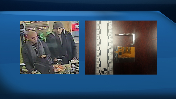 Police are looking for two suspects after a handheld pin pad was tampered with at a Prince Albert, Sask. business.