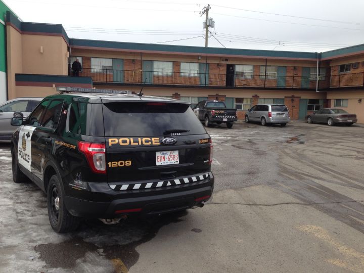 Calgary police investigate the discovery of a body in a hotel in the 4600 block of 16 Avenue N.W. on Feb. 18, 2016.