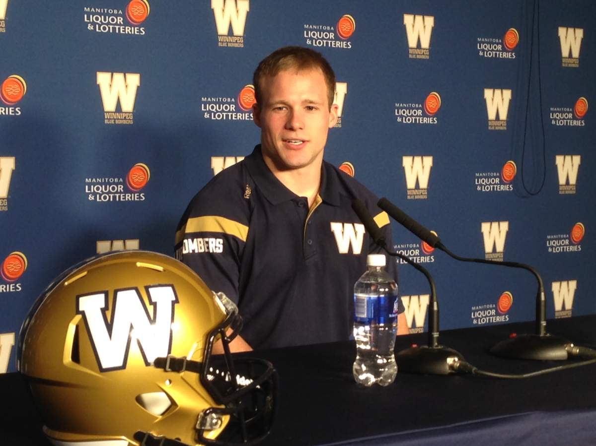 New Blue Bombers Receiver Ryan Smith is introduced to the media on Wednesday.