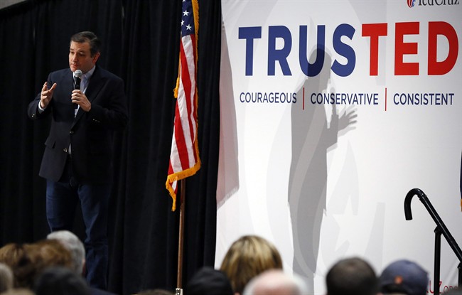 Republican presidential candidate Sen. Ted Cruz, R-Texas, speaks at a rally Tuesday, Feb. 16, 2016, in Anderson, S.C.