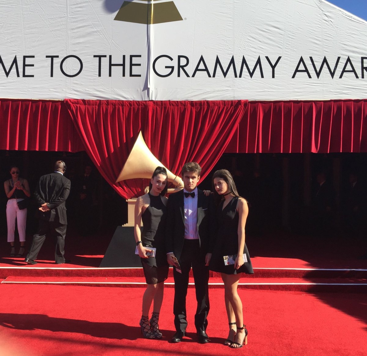 Cynthia Ghosn and her brother and sister are seen here on the Red Carpet at the 2016 Grammy Awards in Los Angeles on Feb. 15, 2016.
