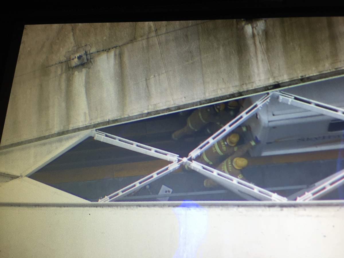 Emergency workers on the SkyTrain line at Brentwood.