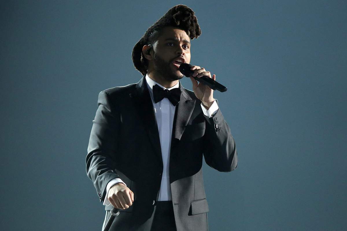 The Weeknd performs at the 58th annual Grammy Awards on Monday, Feb. 15, 2016, in Los Angeles.