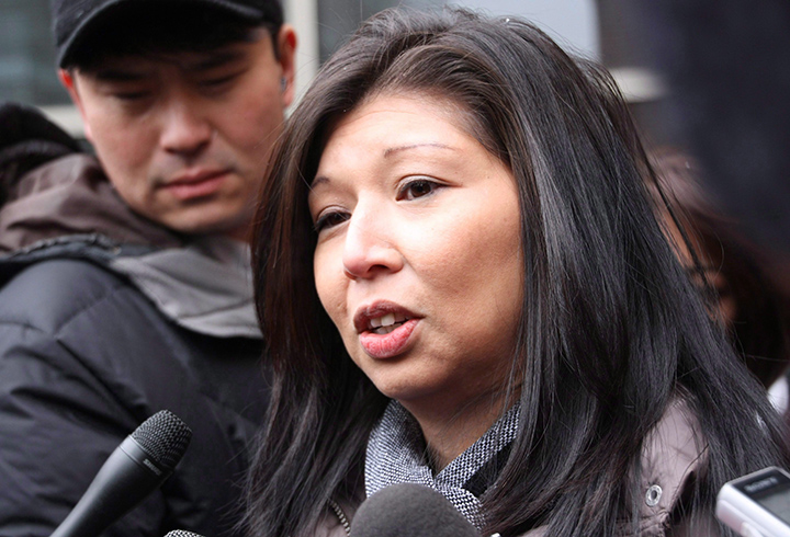 Maria Shepherd speaks to the media outside a disciplinary hearing for disgraced pathologist Dr. Charles Smith in Toronto on Feb. 1., 2011.