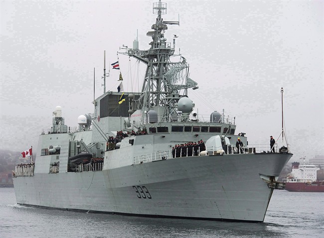HMCS Toronto heads to the Arabian Sea as part of Operation Artemis, in Halifax on Monday, Jan.14, 2013. 