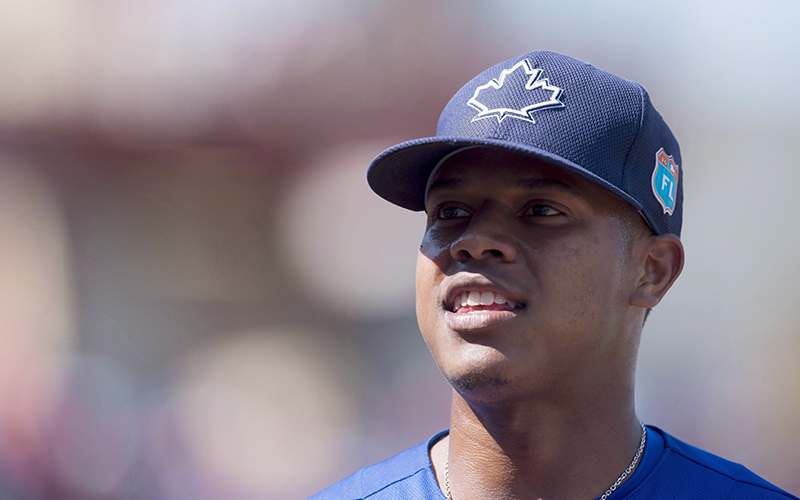 Toronto Blue Jays pitcher Marcus Stroman walks back to the dugout after the second inning of Spring Training action against the Philadelphia Phillies in Clearwater, Fla. on Tuesday March 1, 2016. 