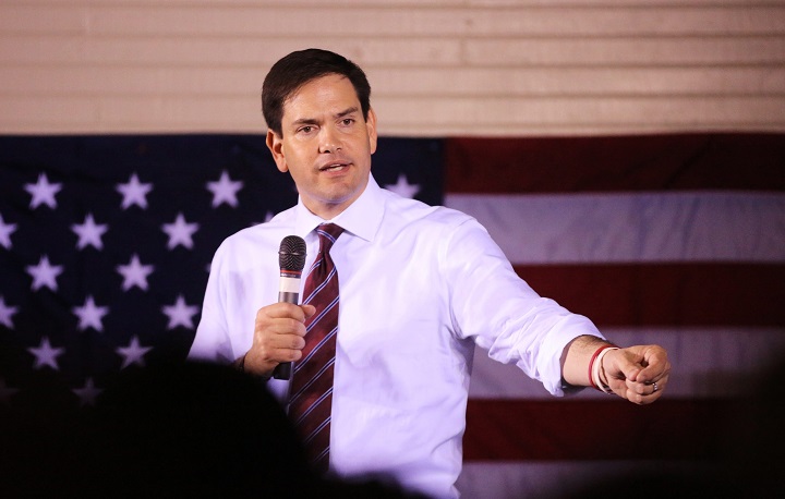 Republican  Presidential Primary nominee Marco Rubio speaks at a rally in Pensacola, Florida, USA on 12 March 2016. 