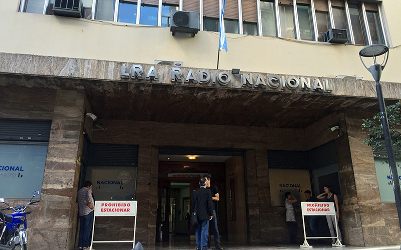 Exterior view of the Outside the National Argentinian Radio building in Buenos Aires, 23 March 2016. According to reports, a man was arrested by the police after entering the radio station with what looked like a detonator. The incident happened hours before the visit of US President Obama to the nearby Argentinian presidency.  