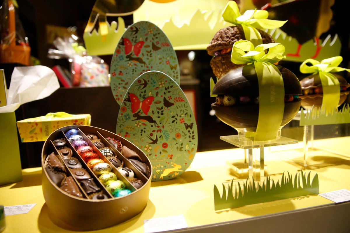 Chocolate Easter Eggs on display in a shop near the EU Commission in Brussels on March 26, 2016. 