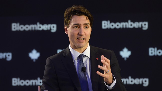 Canadian Prime Minister Justin Trudeau takes part in an interview at Bloomberg headquarters in New York, Thursday, March 17, 2016. 
