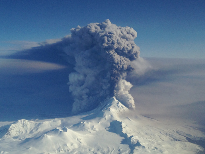 This view of the Pavlof eruption taken by the U.S. Coast Guard.