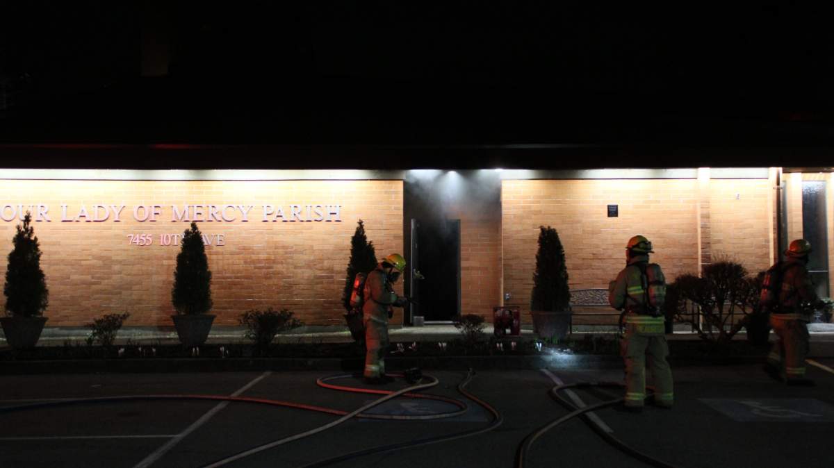 Fire crews were called to Our Lady of Mercy Church on 10 Avenue in Burnaby just before midnight.