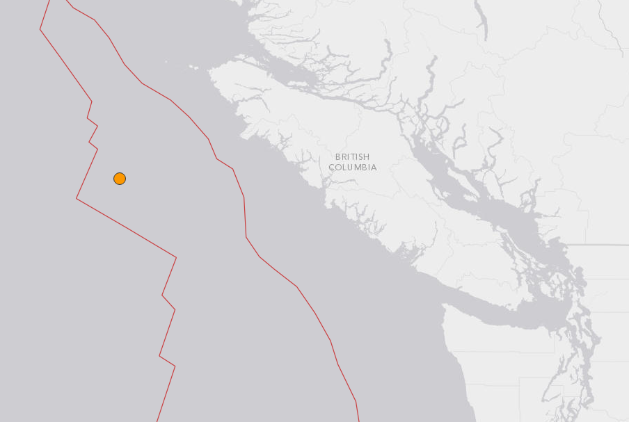 Location of a 5.2-magnitude earthquake that struck off the coast of Vancouver Island on March 18, 2016. 