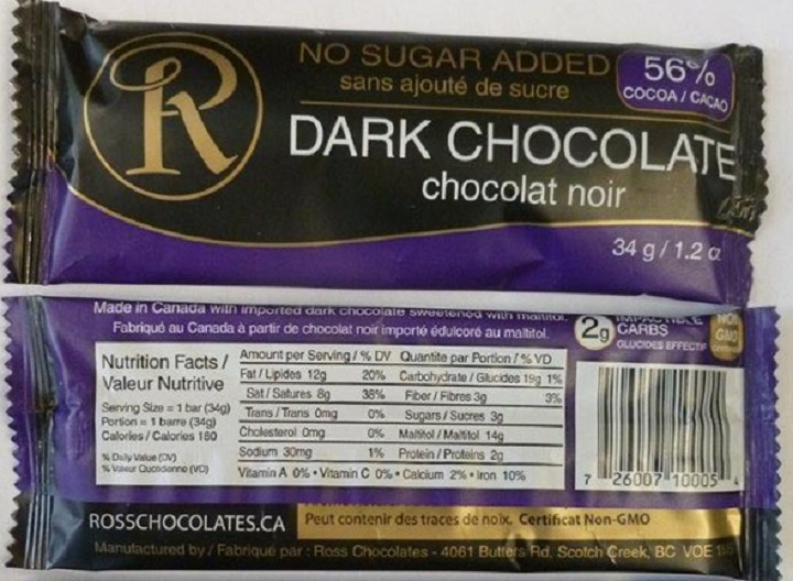 Ross Chocolate brand bars recalled due to undeclared milk.