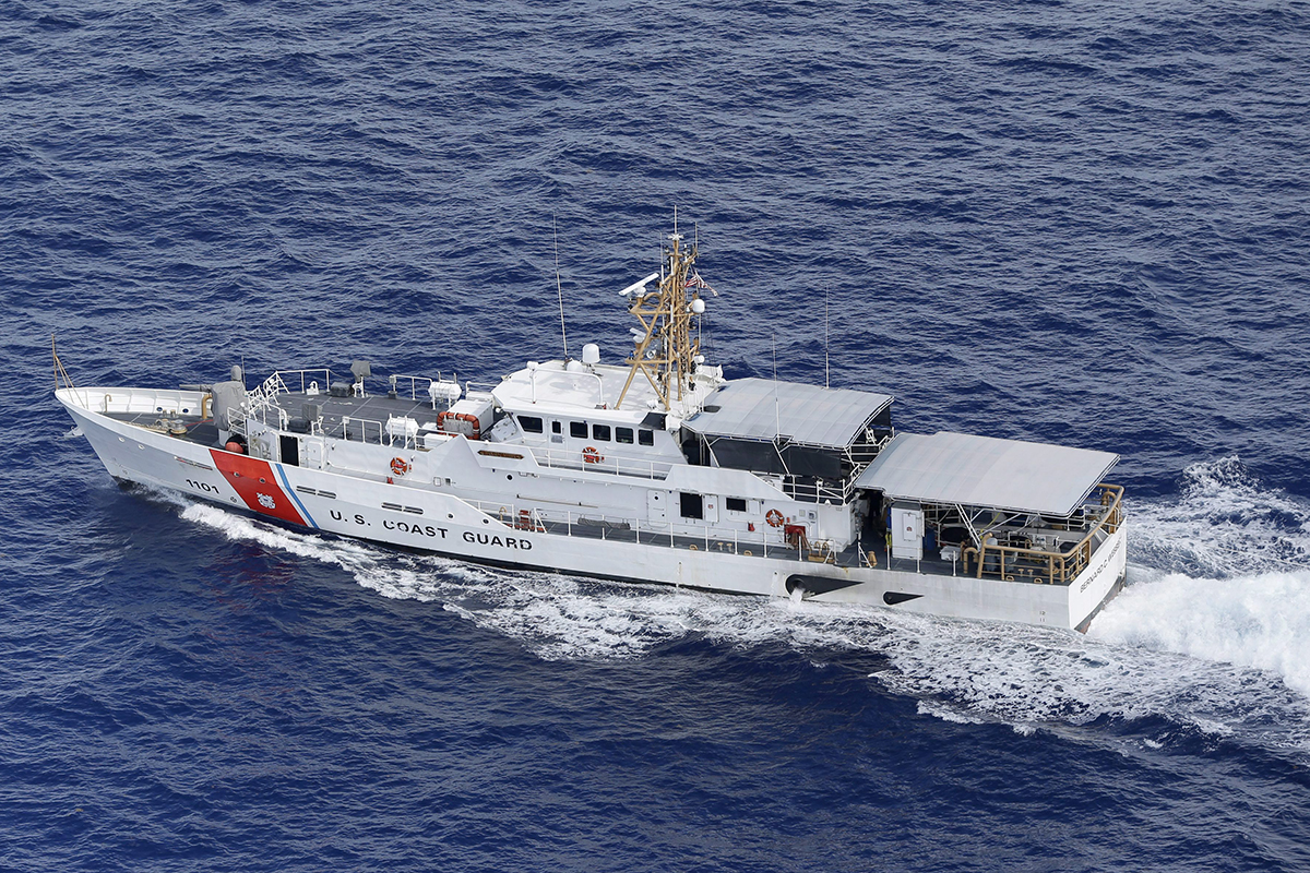 In this, Tuesday, May 19, 2015,  photo, U.S. Coast Guard cutter Bernard C. Webber is shown off the coast of Fort Lauderdale, Fla. 