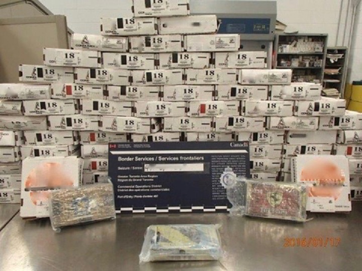 Close to 118 kilograms of suspected cocaine was seized at the Toronto Pearson International Airport on Jan. 17, 2016.