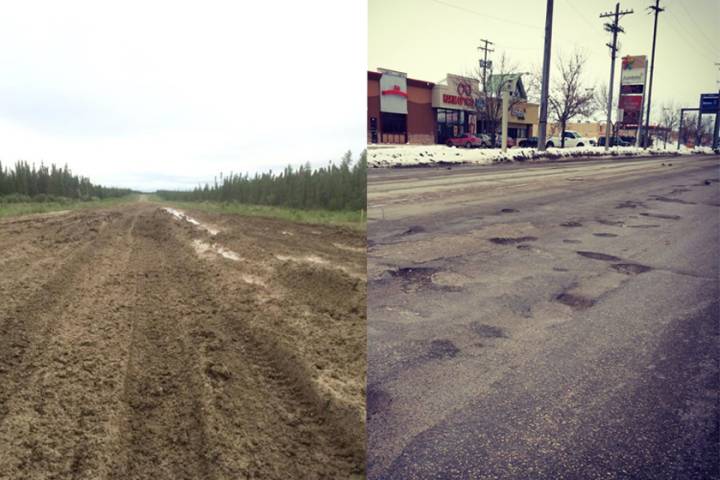 Provincial Road 280 (left) took the spot as worst road in Manitoba in 2015, and St. James Street (right) won in 2014.
