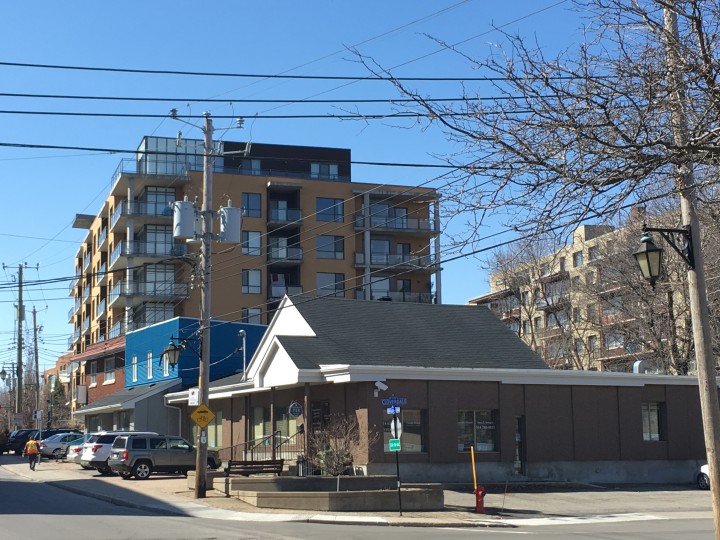 A six-storey condo building is being proposed for the corner of Bord du Lac Road and Cloverdale Avenue in Dorval, Tuesday, March 29, 2016.