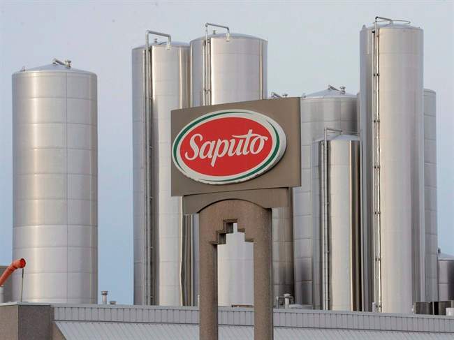 A sign at a Montreal Saputo plant is shown on Jan.13, 2014.