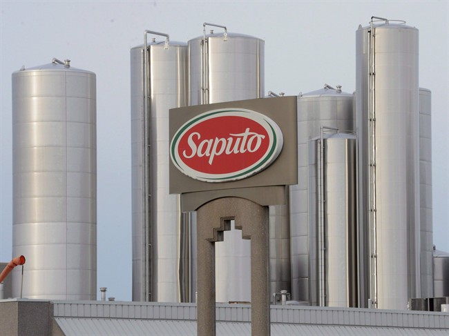 A sign at a Montreal Saputo plant is shown on Jan.13, 2014.