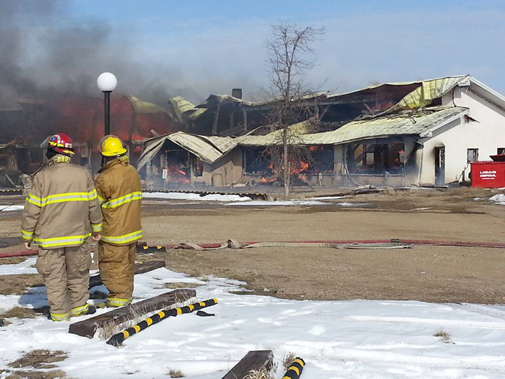 Social media reports say a large fire has destroyed the Eco-Centre in Craik.