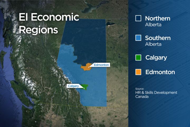 The government of Canada divides Alberta into four EI regions: Edmonton, Calgary, Northern Alberta and Southern Alberta.