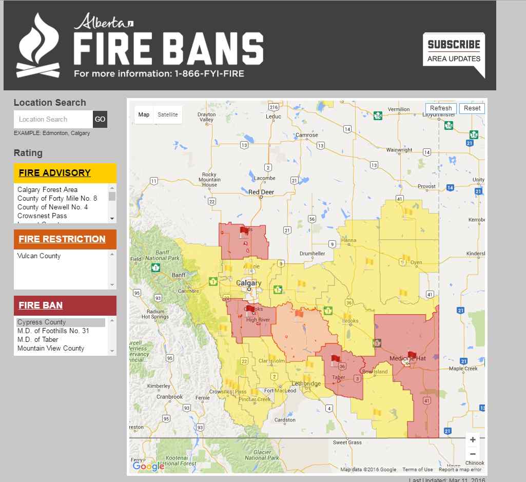 Fire bans and advisories blanket Southern Alberta Friday.