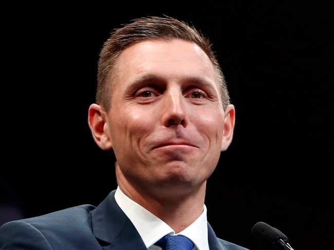 Ontario PC leader Patrick Brown smiles after delivering a speech at the Ontario Progressive Conservative convention in Ottawa on March 5, 2016.