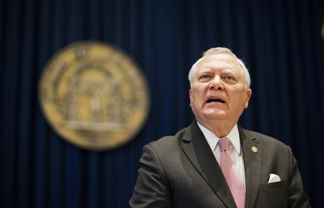  Georgia Gov. Nathan Deal speaks during a press conference to announce he has vetoed legislation allowing clergy to refuse performing gay marriage and protecting people who refuse to attend the ceremonies Monday, March 28, 2016, in Atlanta.