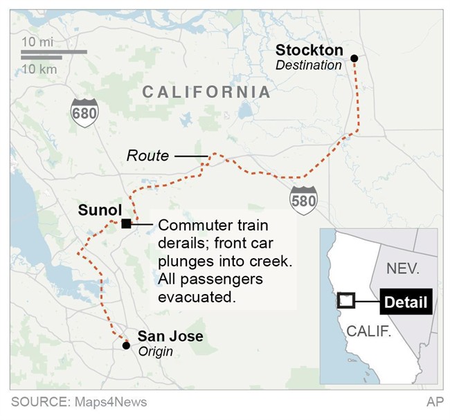 Fallen tree derails train in California; at least 9 injured - image