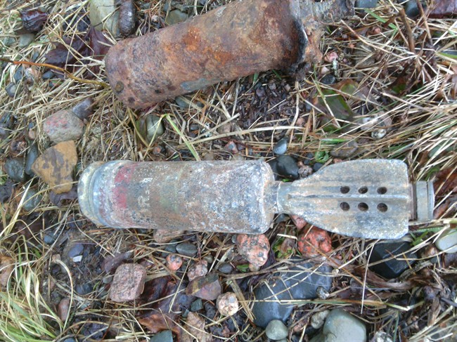 A New Brunswick man who dug up a pair of live Second World War-era mortar shells, shown in a handout photo, says he'll be a bit more careful the next time he goes treasure hunting with his metal detector.