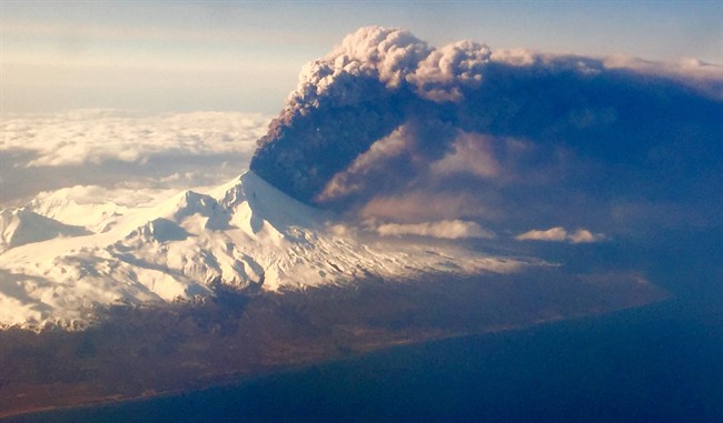In this Sunday, March 27, 2016, Pavlof Volcano, one of Alaska’s most active volcanoes, erupts, sending a plume of volcanic ash into the air. 