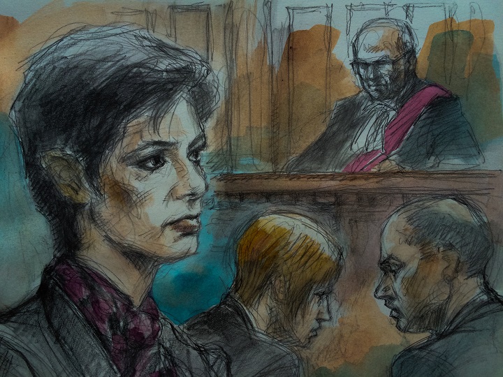 Jian Ghomeshi's defence lawyer Marie Henein gives her closing argument to Justice William B. Horkins, while Crown lawyers Corie Langdon and Michael Callaghan look on in an Old City Hall courtroom on Feb. 11, 2016.