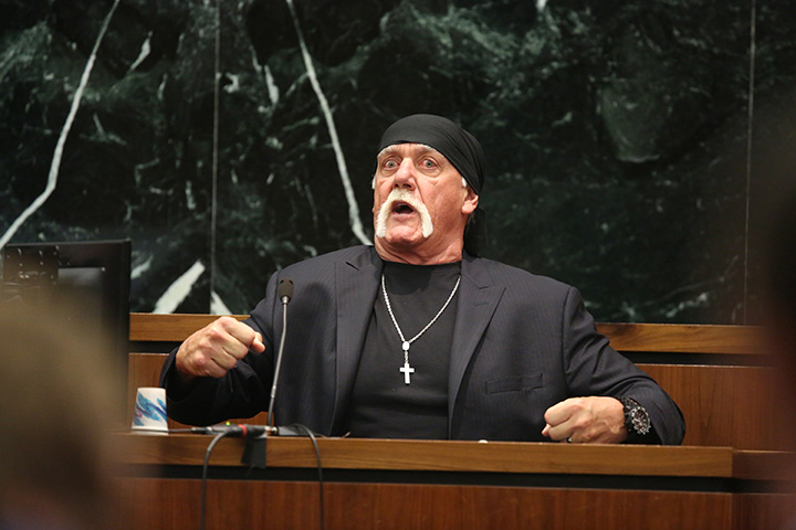 Terry Bollea, aka Hulk Hogan, testifies in court during his trial against Gawker Media at the Pinellas County Courthouse on March 8, 2016 in St Petersburg, Florida. 