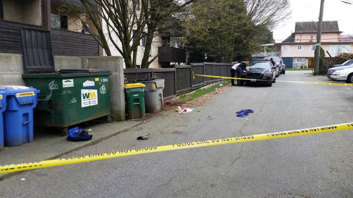 Vancouver police investigate after a stabbing on March 19, 2016. 