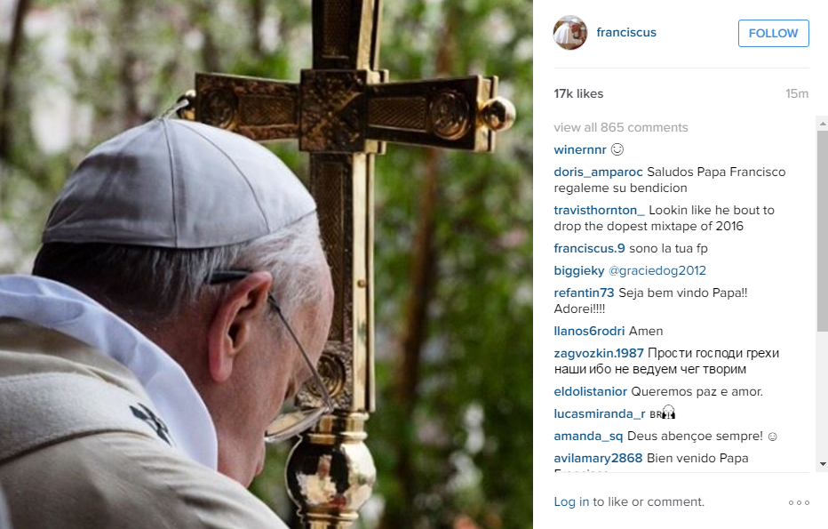 Pope Francis took to Instagram on March 19, 2016. 