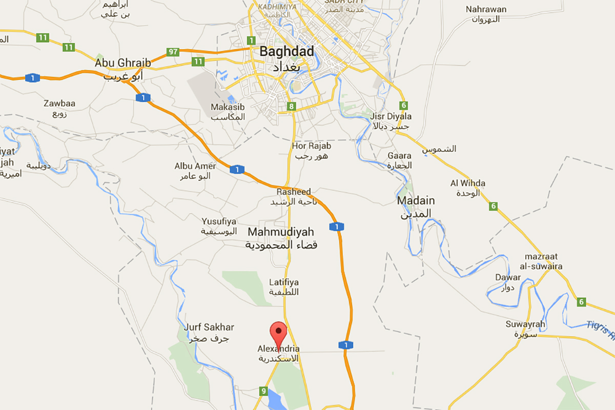Iskanderiyah (Alexandria) is about 50 kilometres south of Baghdad.
