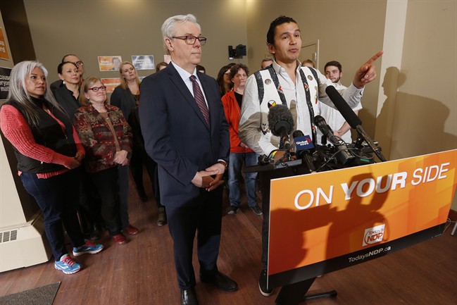 Former premier Greg Selinger is seen with then-candidate Wab Kinew in this 2016 file photo.