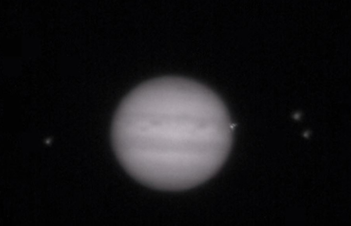 A screengrab of the video amateur astronomer John McKeon captured of something impacting Jupiter on March 17, 2016.