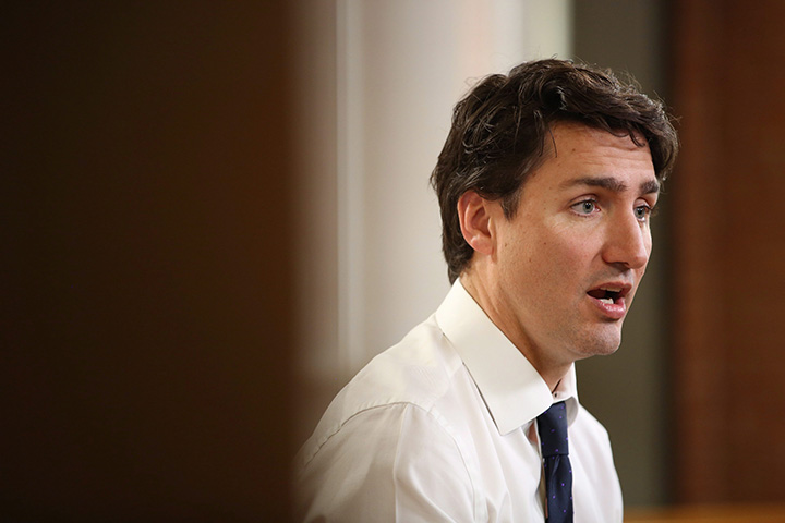 Prime Minister Justin Trudeau speaks at a global town hall hosted by The Huffington Post Canada in Toronto on Monday, March 7, 2016.  