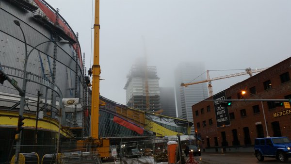 Fog hung over down town Edmonton on Monday morning.