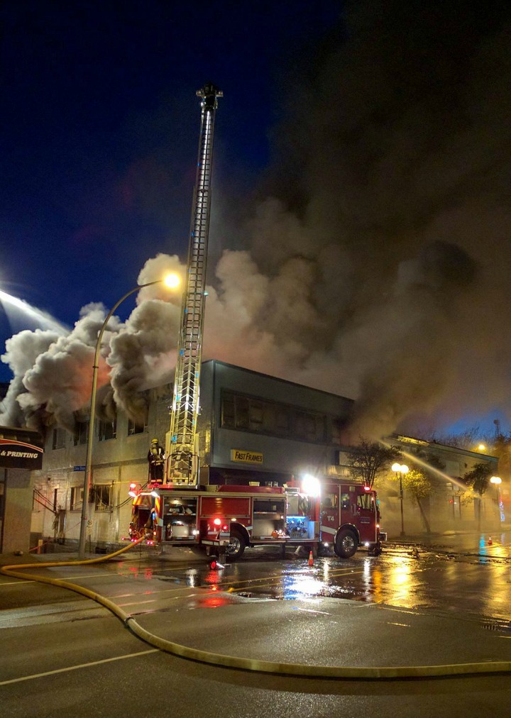 Crews are battling a fire in downtown Nanaimo. Photo: Brad Huysmans/Facebook