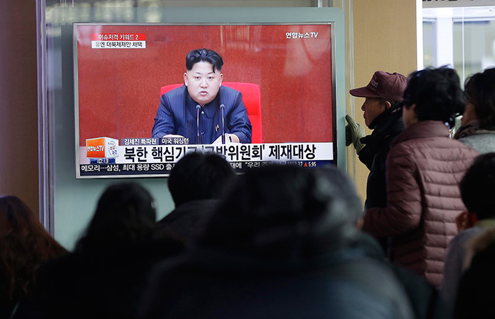 People watch a TV news program showing North Korean leader Kim Jong Un, at Seoul Railway Station in Seoul, South Korea, Thursday, March 3, 2016. 