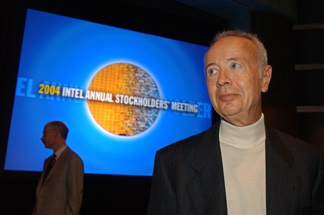 In this May 19, 2004 file photo, Intel Corp. founder Andy Grove looks on after the Intel shareholders meeting in Santa Clara, Calif. 