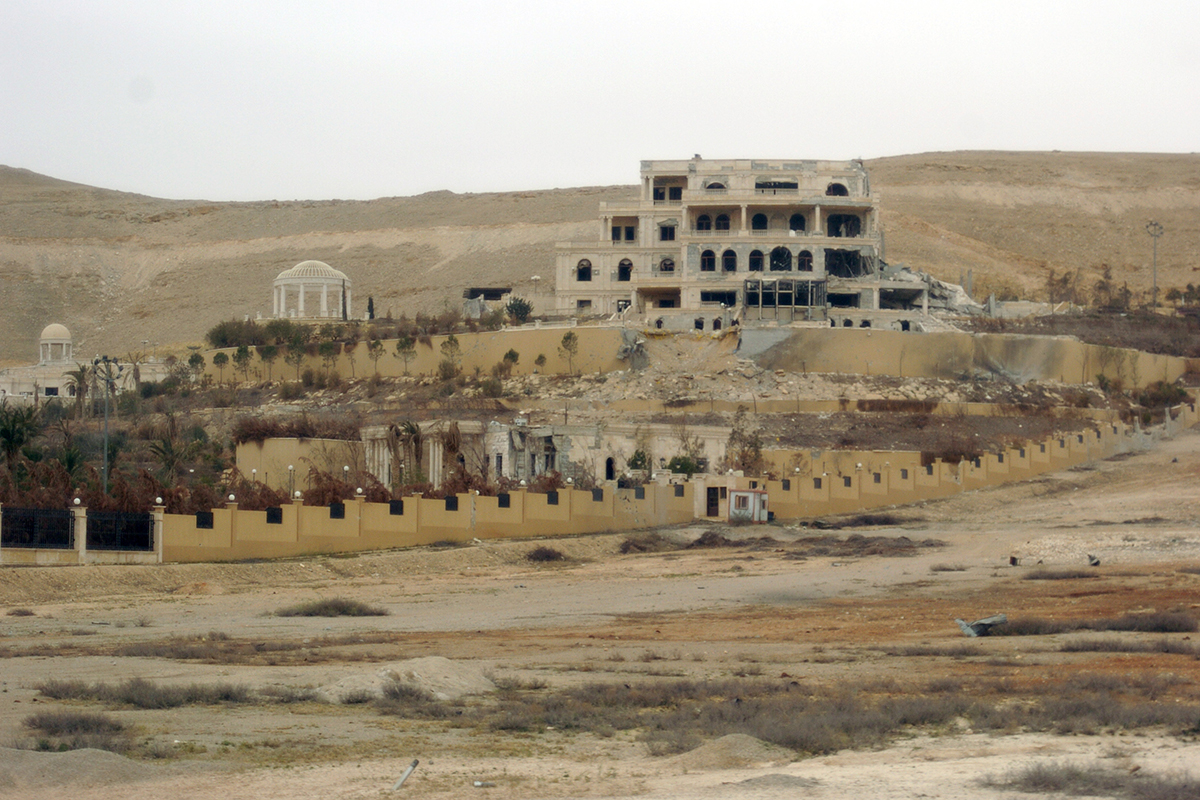 A picture taken on March 24, 2016, shows a mansion belonging to the Qatari royal family on the outskirts of the ancient city of Palmyra.