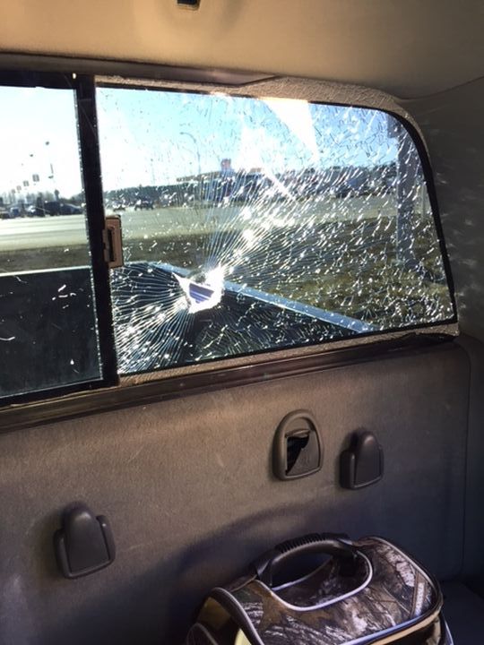 Police said a marble smashed through the window of a peace officer's vehicle at Highway 16A near Nelson Drive on March 11, 2016.