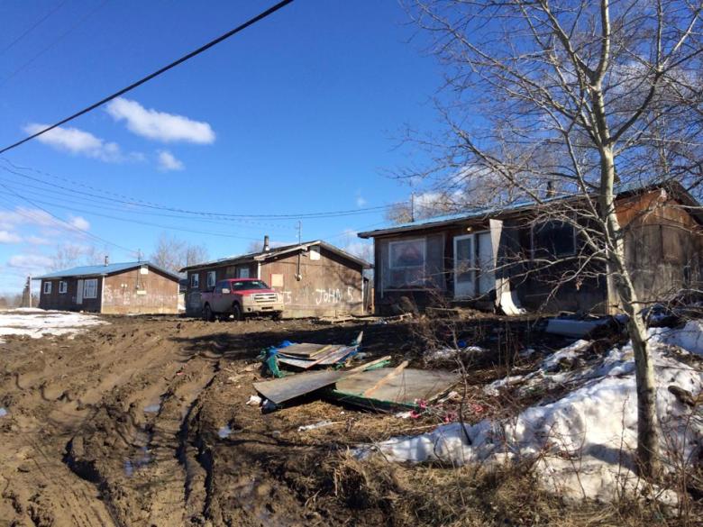 A picture taken in Pikangikum on March 30, 2016 shows several homes in the community.